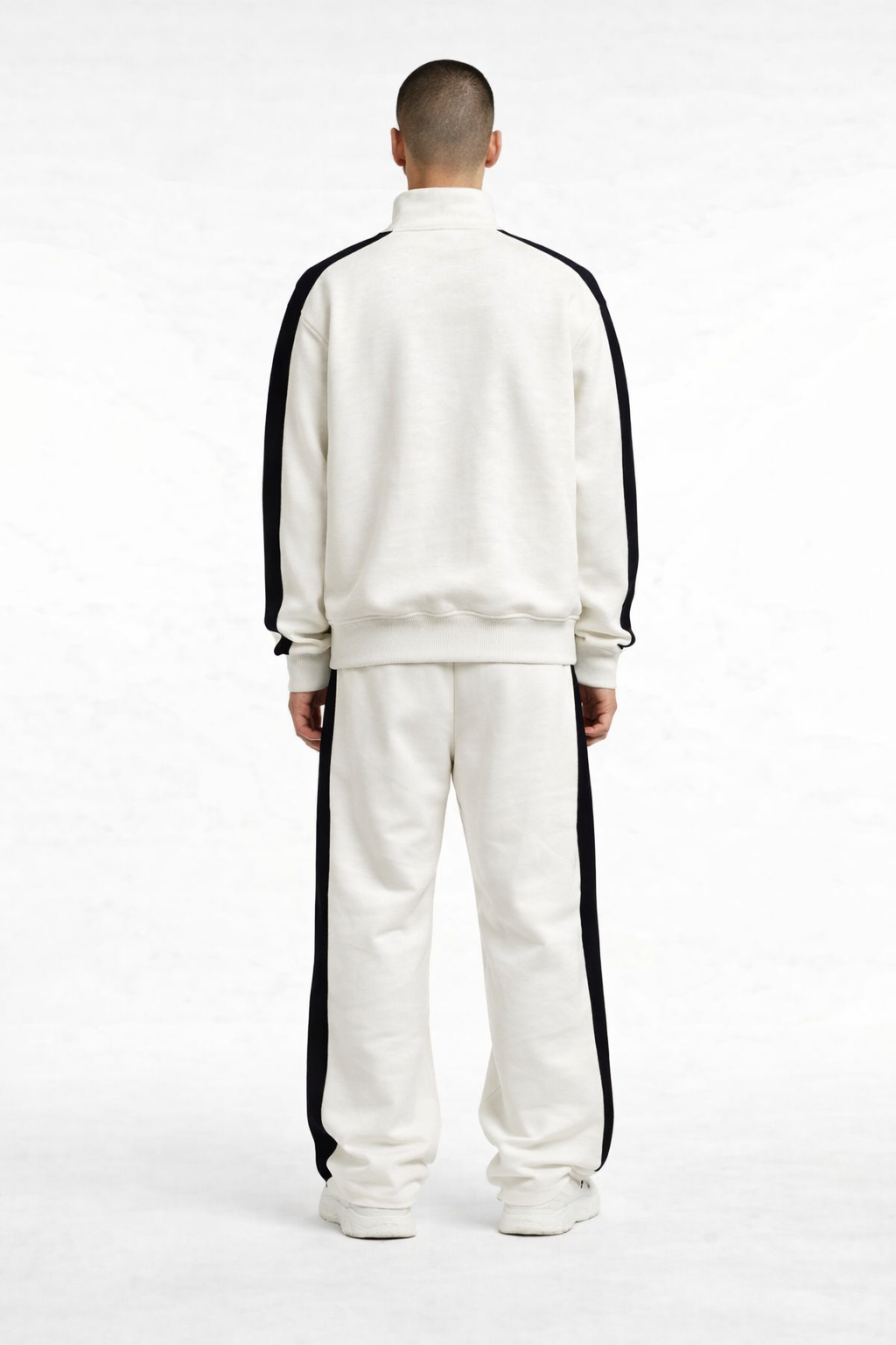 Men White Solid Round Neck Full Sleeve Winter Tracksuit