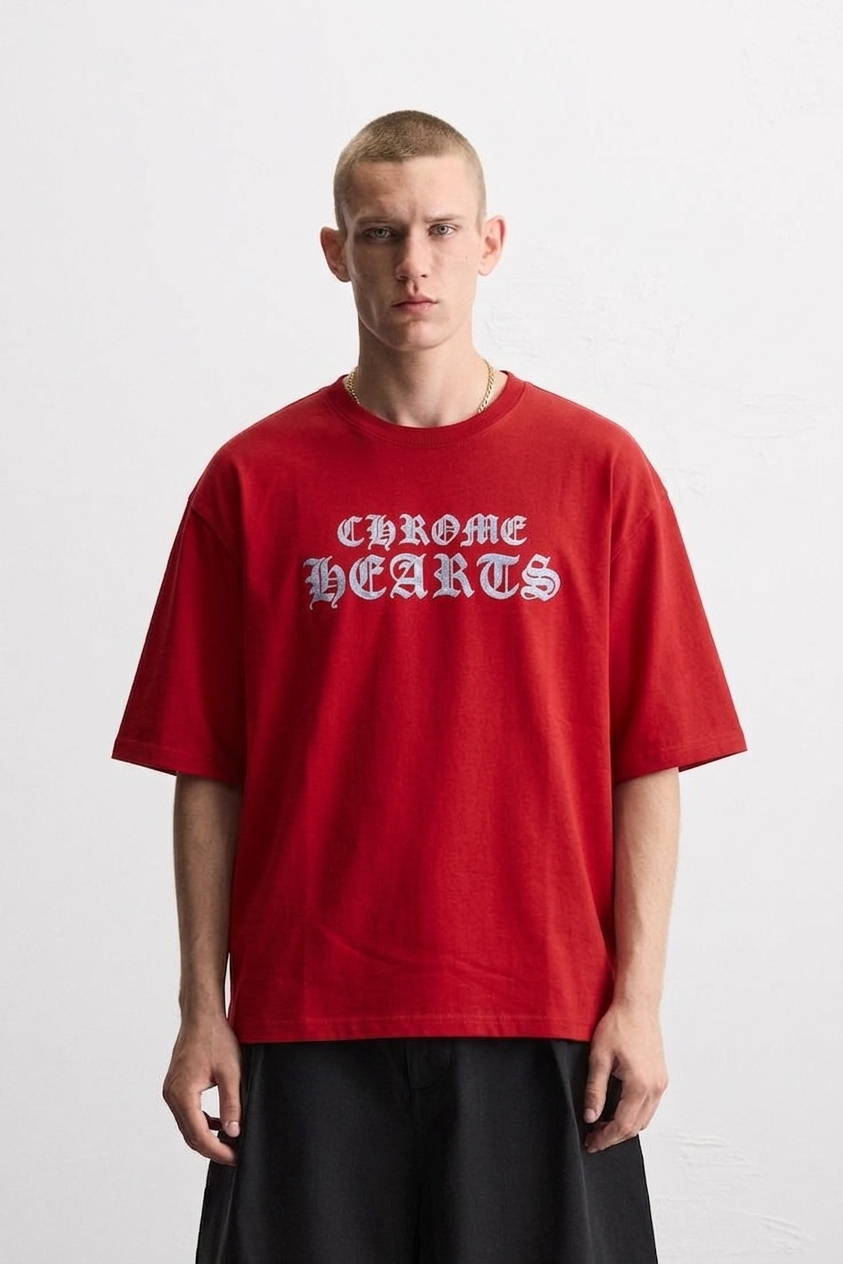 HIMAM'S Crimson Chrome Gothic Oversized Tee