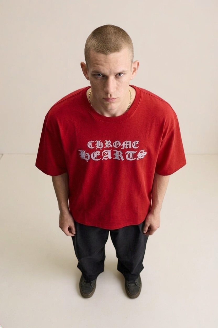 HIMAM'S Crimson Chrome Gothic Oversized Tee